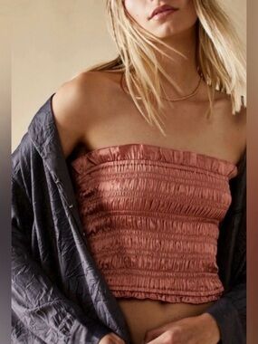 Free People Smocked Strapless Tube Top - Burnt Coral NWT